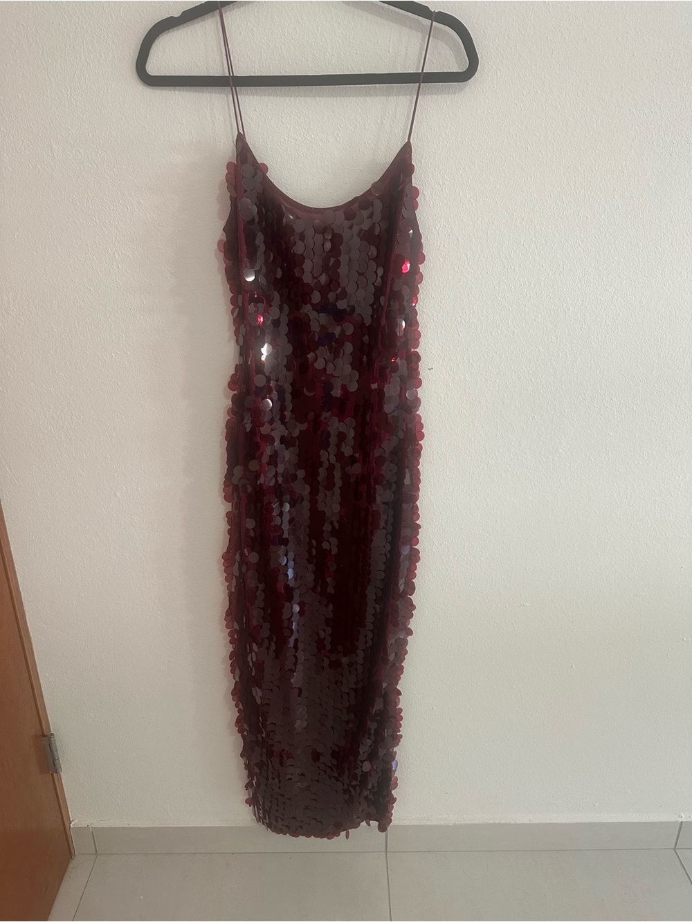 Women’s Burgundy Sequin Maxi Dress - Slip Style